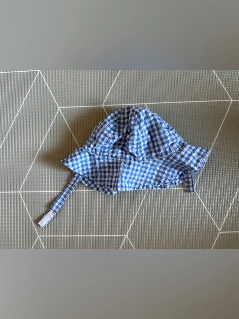 Carters|Baby boy/gender neutral Blue Gingham Sun Hat,Lightweight Bucket Hat•9M - Picture 2 of 4